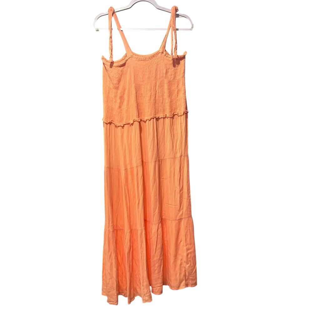 Full Circle Trends Gauze Maxi Boho Peasant Dress Orange 2X Tiered Smock Halter